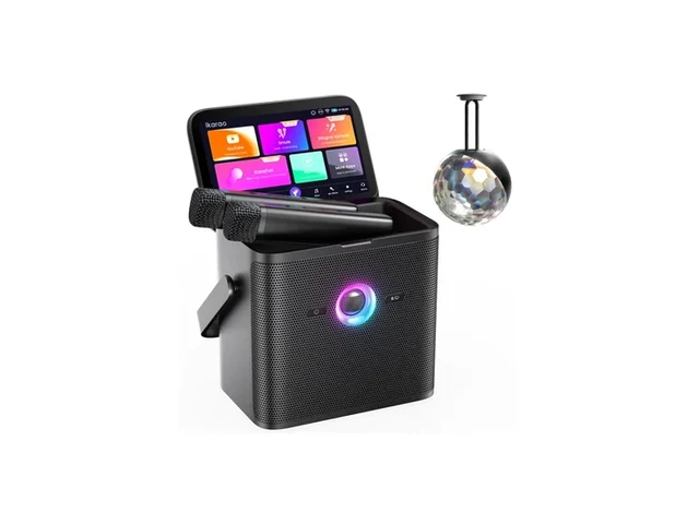 Ikarao Shell S1 Smart Karaoke Machine — 10.1" Touch Screen, 280W Peak & 2 Self-Charging Mics